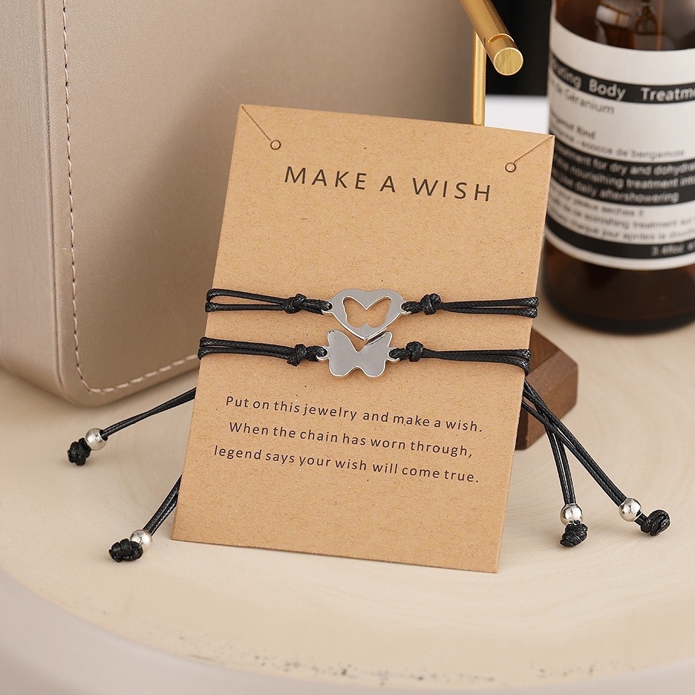 Bộ 2 Vòng Tay Dạng Dây Bện Mặt Hình Bướm Thời Trang Cho Nữ