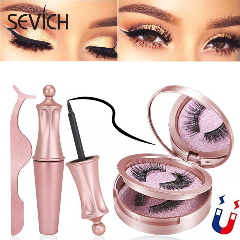 Bộ sản phẩm trang điểm mắt SEVICH với 2 cặp mi giả từ tính 3D kháng nước và lâu trôi.