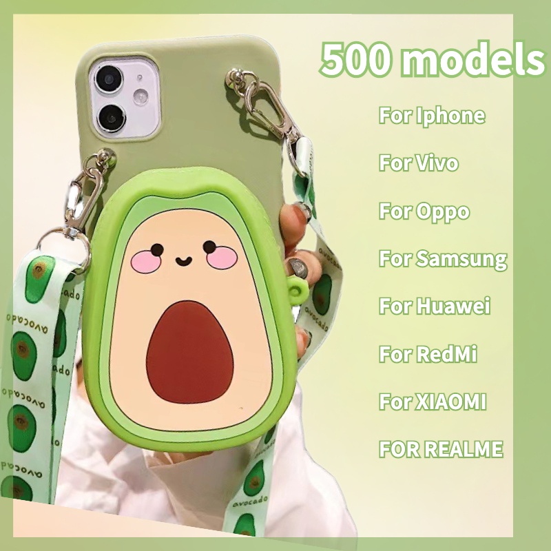 Ốp Điện Thoại Dẻo Họa Tiết Trái Bơ Màu Xanh Lá Kèm Dây Đeo Cho IPHONE 14 13 Pro MAX 5 5S 5SE 6 6S 7 8 PLUS XS MAX XR 11 12
