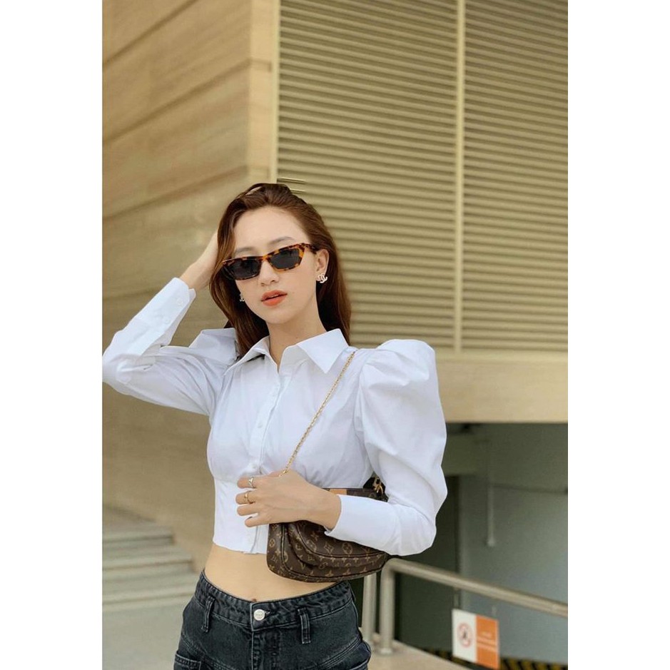 Áo Sơ Mi Croptop Vai Phồng Tay Dài CLASSIC (TRẮNG)