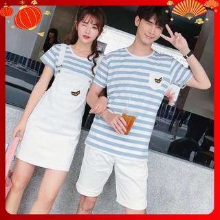 Set áo đôi áo cặp váy yếm, quần kaki cao cấp nam nữ HOT 2020 AV198