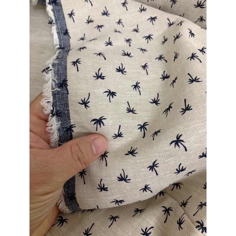 Vải linen nền kem hình cây dừa hãng OldNavy