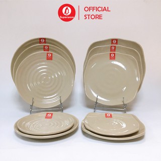 Đĩa Vuông - Tròn Có Vân SUPERWARE Nhựa Phíp 100% Melamine Nâu Đá - Stone