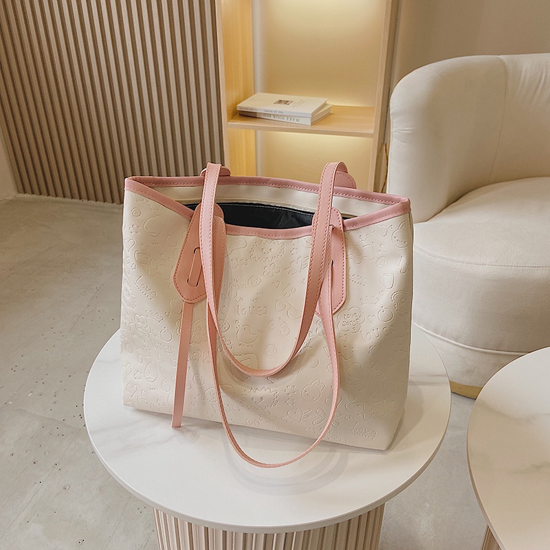 Túi Xách Da Mềm Dập Nổi Phong Cách Hàn Quốc Cỡ Lớn Cho Nữ