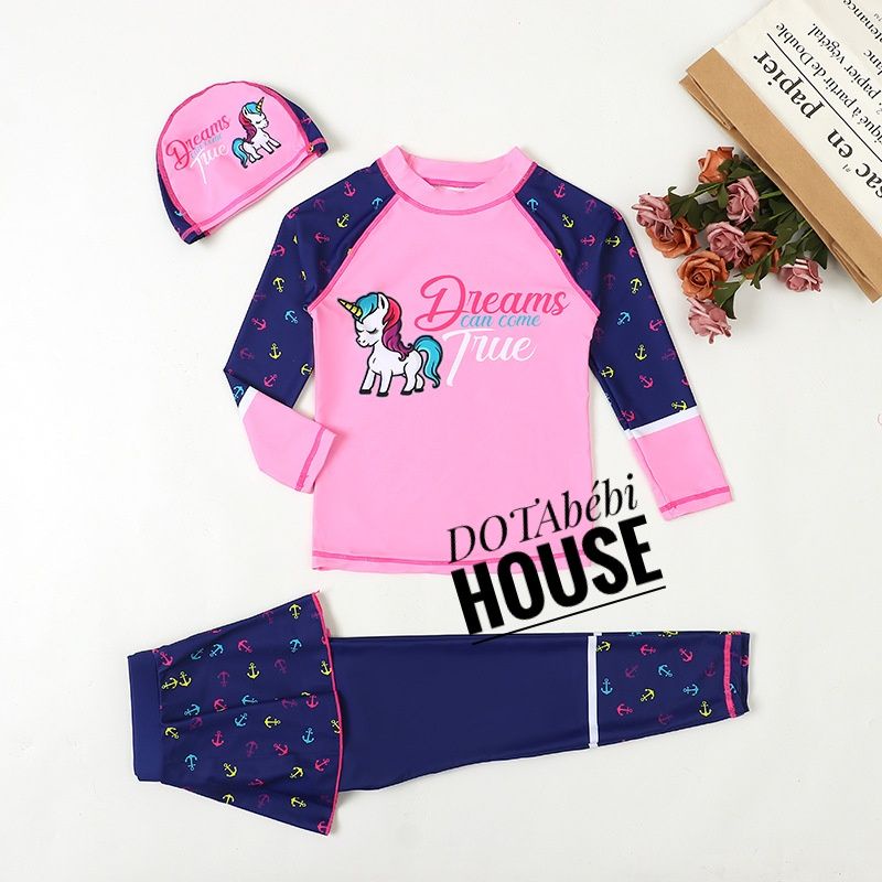 có nón Đồ bơi dài tay quần dài liền váy size đại cho bé gái mã SW0302.9323 - DOTAbébi HOUSE