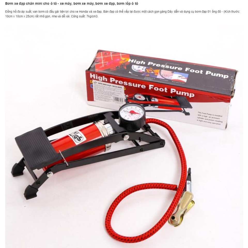 Bơm Đạp Chân Mini Xe Đạp - Bơm Hơi Xe Máy Oto Gia Đình