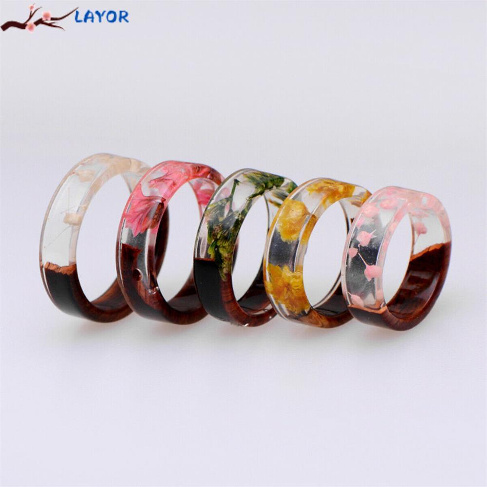 Nhẫn đeo ngón tay bằng gỗ resin hình hoa thời trang đẹp mắt