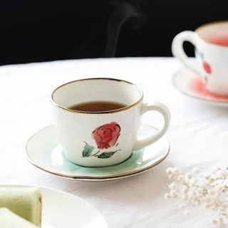 Set tách + đĩa sứ uống trà nóng