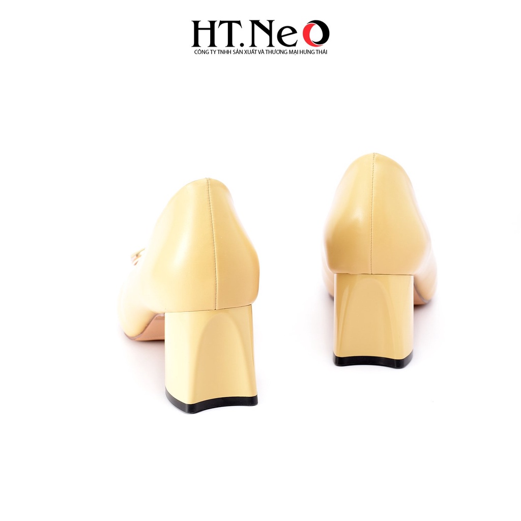 Giày cao gót vuông HT.NEO Da thật nguyên miếng, đế vuông cao 5cm, khuy cài đính đá tinh tế CS216