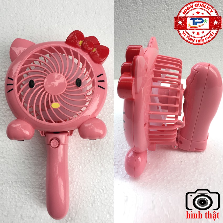 Quạt sạc tích điện mini cầm tay hình Hello Kitty thiết kế cute xinh xắn dễ thương gió mạnh chạy êm, gấp gọn để bàn