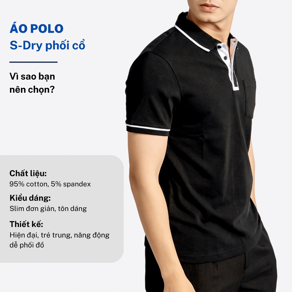 Áo thun có cổ nam CIZA vải cotton co giãn 4 chiều thấm hút mồ hôi nhanh size S M L XL màu đen  APNS14