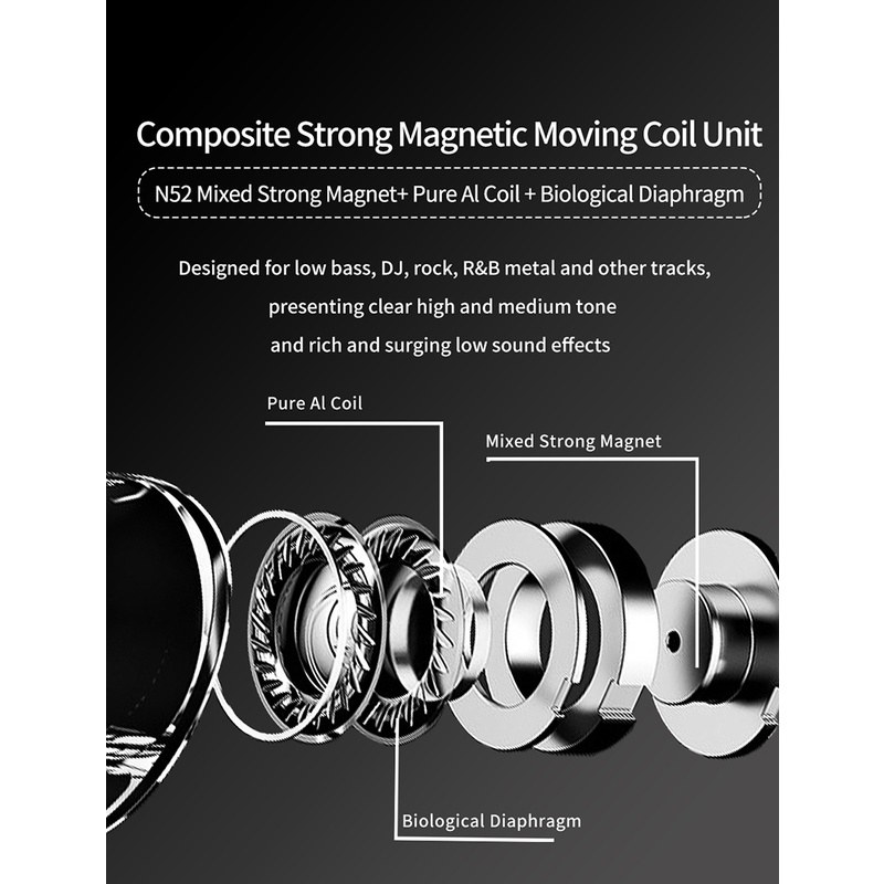 Tai nghe nhét tai JCALLY MA âm thanh siêu trầm có nam châm chất lượng cao