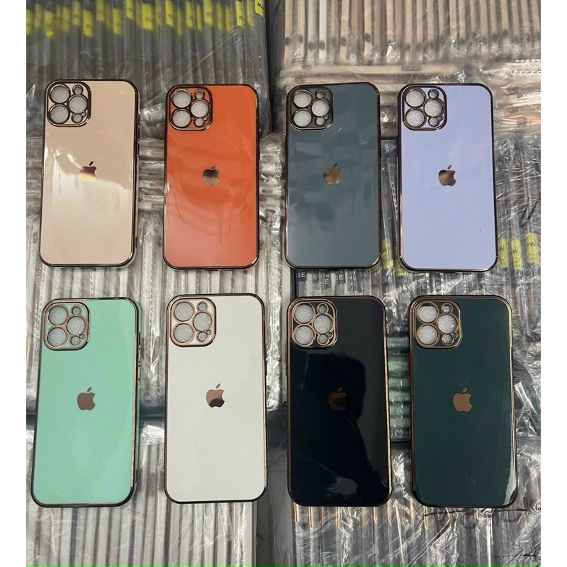 Ốp lưng giả iPhone 12 Pro Max silicon màu viền vuông mạ chỉ vàng dành có các dòng máy iPhone.