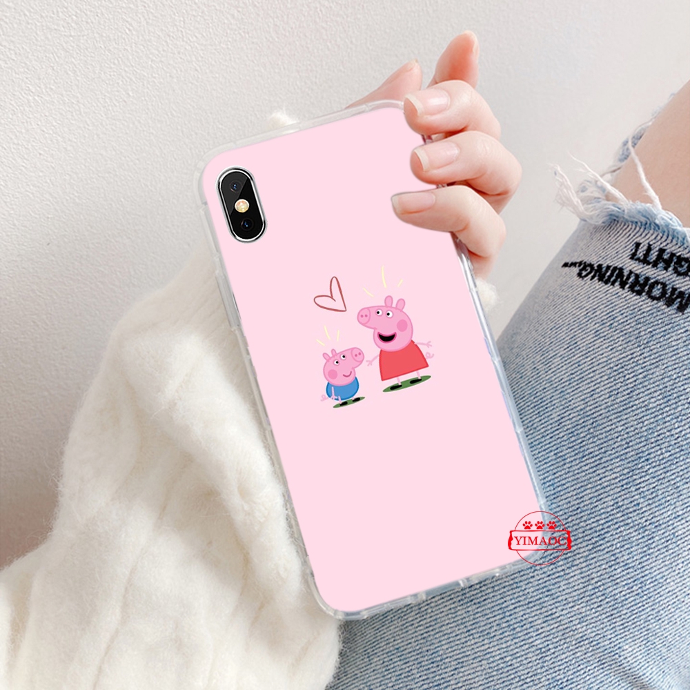 Ốp điện thoại TPU mềm trong suốt hình Peppa Pig 129Q cho iPhone XS Max XR X 11 Pro 7 8 6 6S Plus