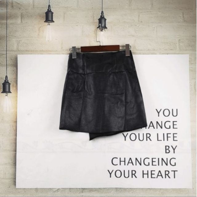 Váy da PU cạp cao nữ kiểu dáng Hàn Quốc xu hướng xuân Hè 2020 ( tặng kèm đai lưng sang chảnh )