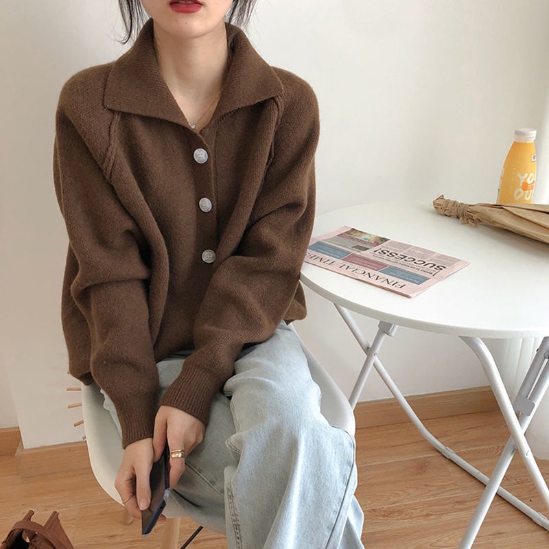 Áo khoác len dáng rộng màu sắc retro thời trang cho nữ