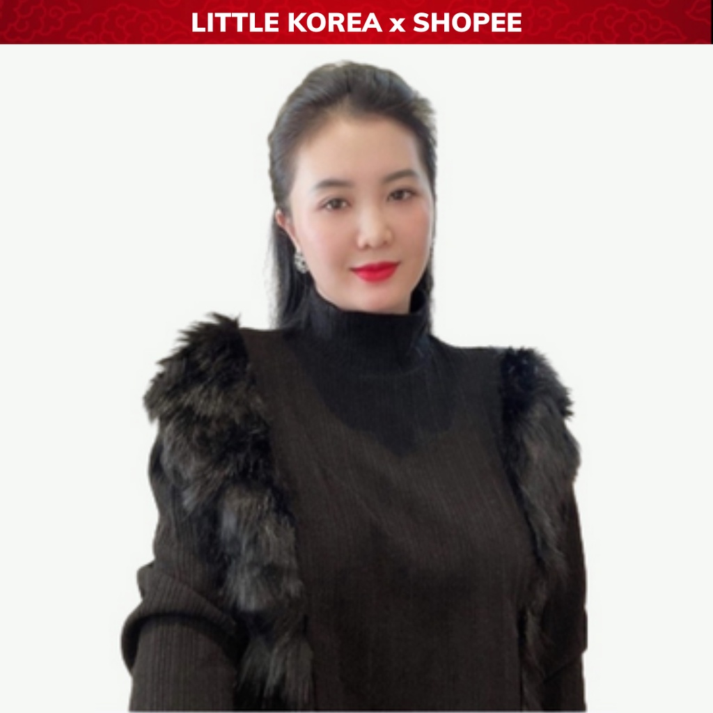 Áo Len Tăm Nữ Dài Tay, Áo Len Nữ Phối Lông Cổ Lọ 3 Phân Dáng Suông Z - LITTLE KOREA