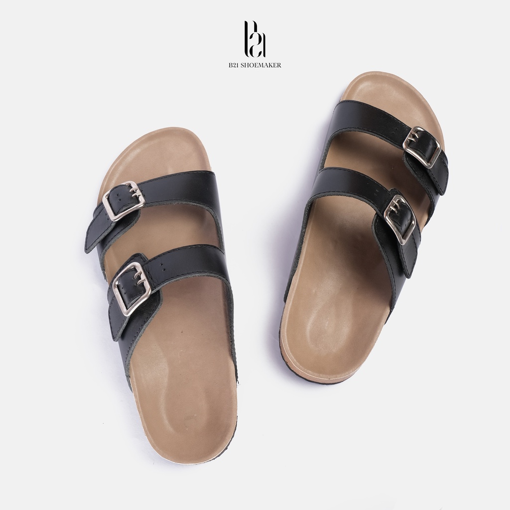 Dép Đế Trấu B21 Da Bò 2 Lớp Cao Cấp Dép Da Quai Ngang Nam Nữ 2 Khóa Thép Không Gỉ Phong Cách Tối Giản Unisex Tiện Lợi