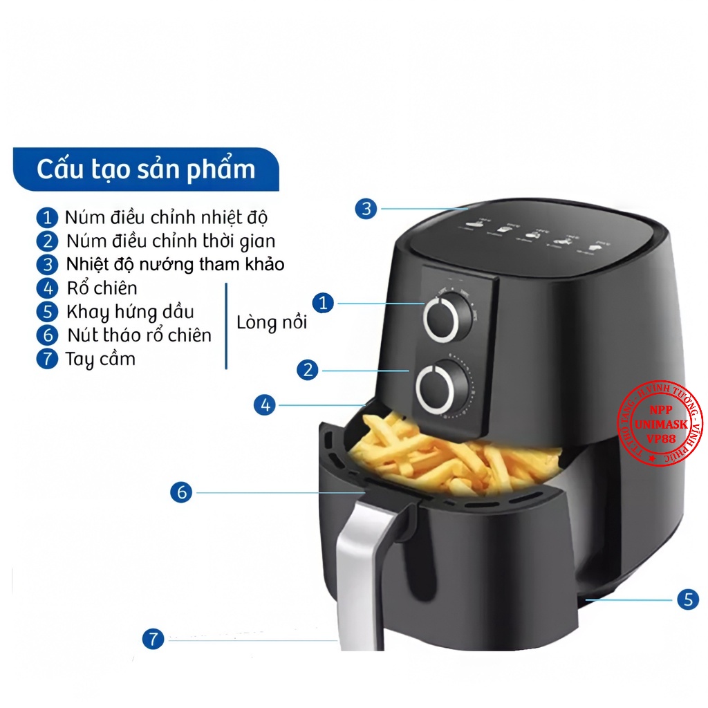 Nồi Chiên Camel 7L - Hàng Loại 1, Chính Hãng Công Ty Có Bảo Hành, Sẵn Màu Xanh - Đen
