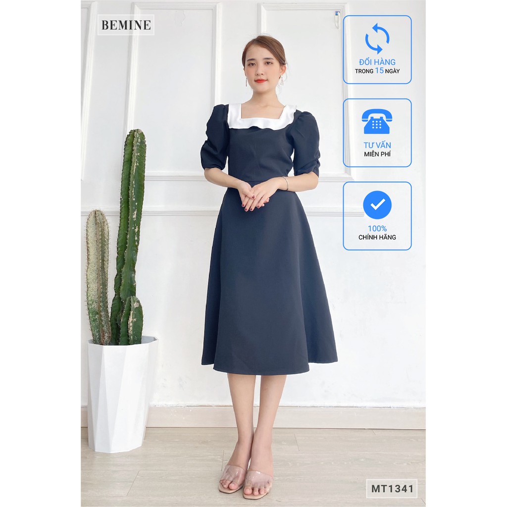 Đầm xòe cổ phối dây eo BEMINE MT1341DEN