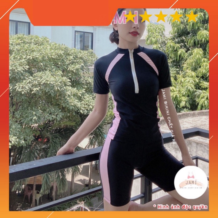 đồ bơi nữ kín đáo tay ngắn QUẦN BƠI dài MÀU hồng đi bơi đi biển đồ bơi học sinh - JAMI - ATD55 - SIÊU HOT