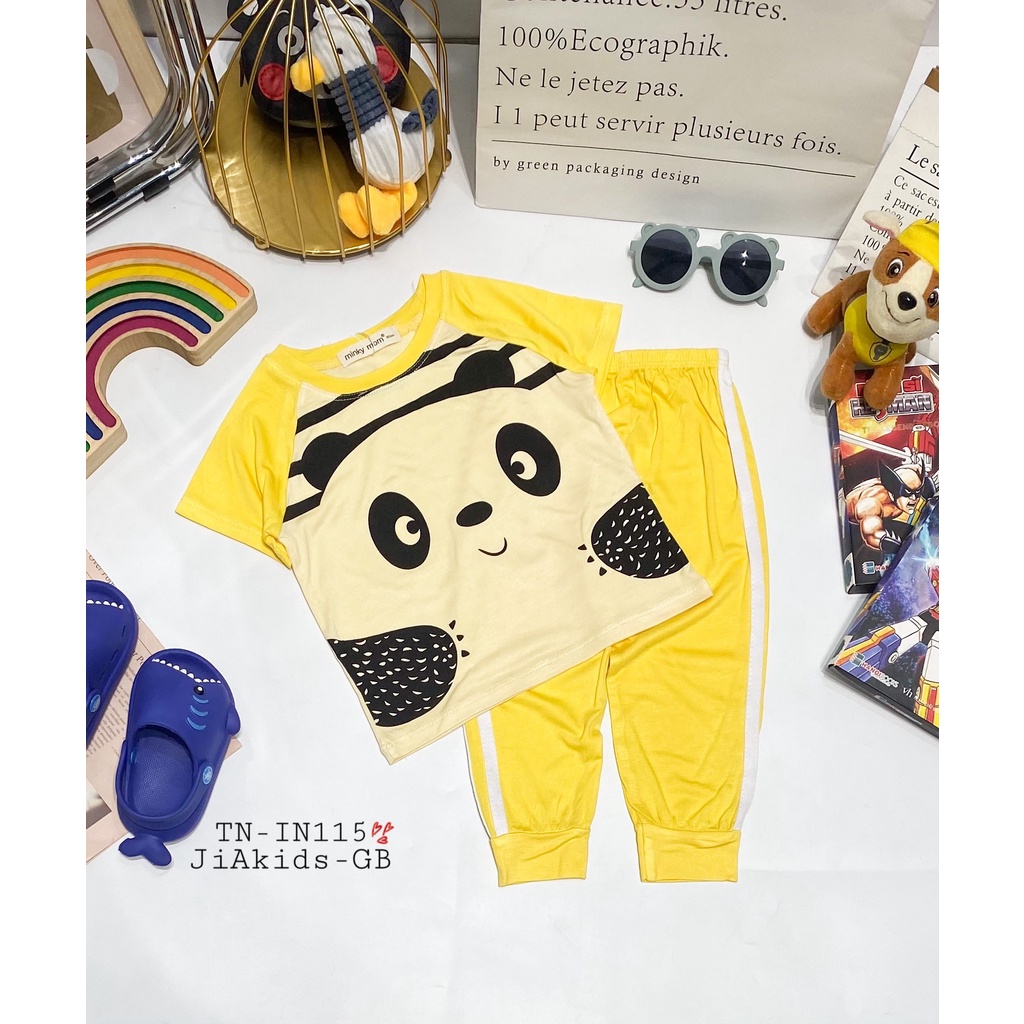 Bộ Tay Ngắn Quần Dài THUN LẠNH MINKY MOM Quần Chạy Sọc Áo In Hình Dễ Thương Cho Bé TN-IN115