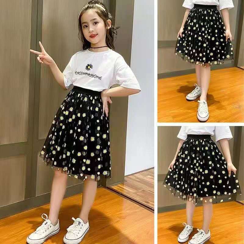 Chân Váy Hoa Cúc Dài Tới Gối Thời Trang Xuân Thu Dành Cho Bé Gái