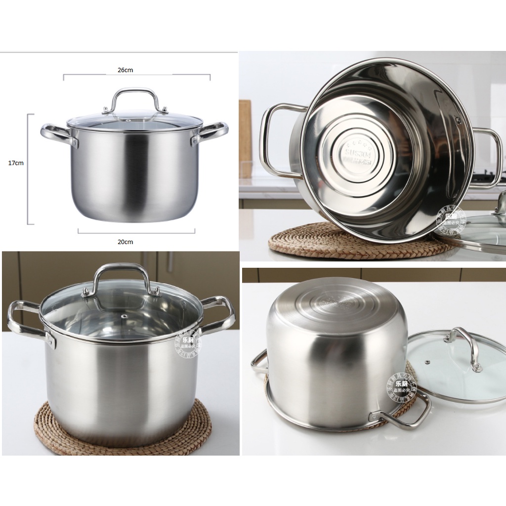 Nồi Inox 304 size 26cm cao 17cm phù hợp nấu nước hầm, nước lèo, soup... dùng các loại bếp , kể cả bếp từ