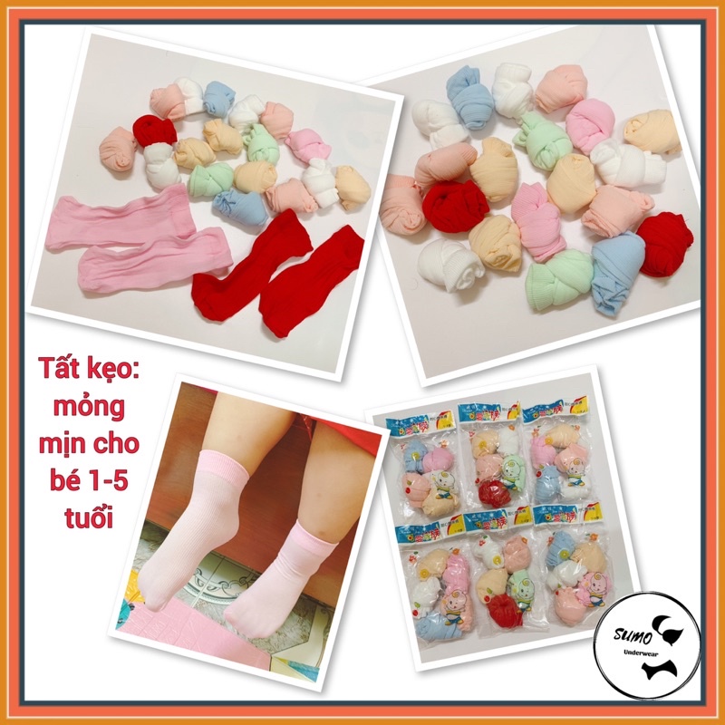 (set 5 đôi)Tất kẹo da mỏng thoáng khí cho bé 0-3 tuổi.