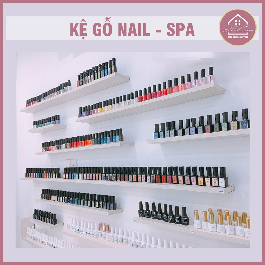 Kệ gắn tường Spa - Quầy thuốc - Tiệm Nail, Đợt gỗ sâu 8cm