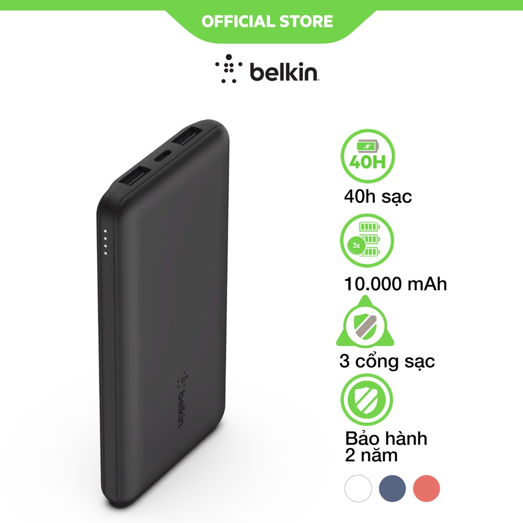 Pin sạc dự phòng Polymer Pocket Power 10,000 mAh, 15w PD, cáp đi kèm A-C Belkin - Hàng chính hãng - BPB011bt