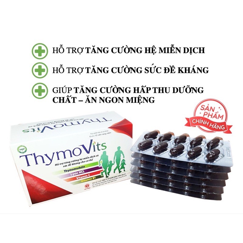 THYMOVITS - tăng cường hệ miễn dịch hộp 60 viên nang mềm - vitamin c - lysin hcl - vitamin b1 - thymomodulin
