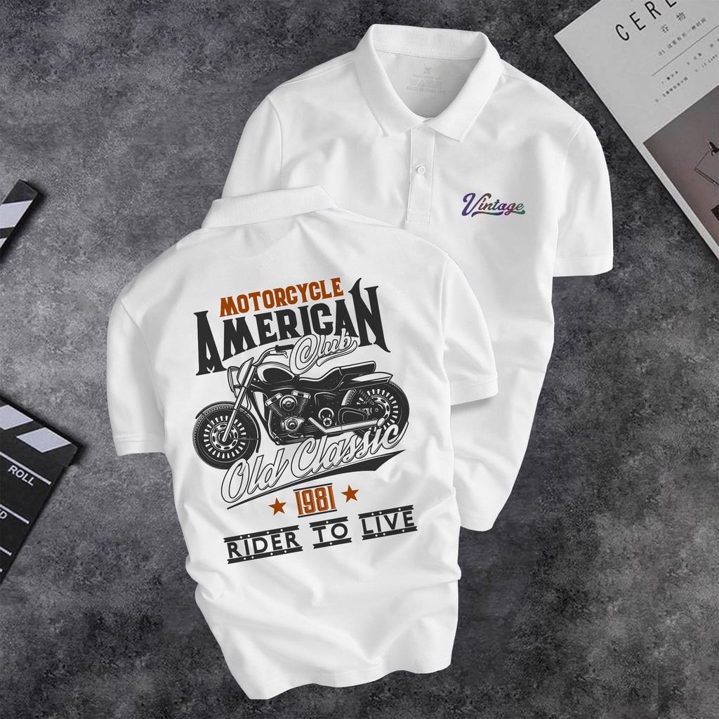 Áo polo nam Depstyle PT147 Motorcycle, vải thun poly 4 chiều mịn mát.