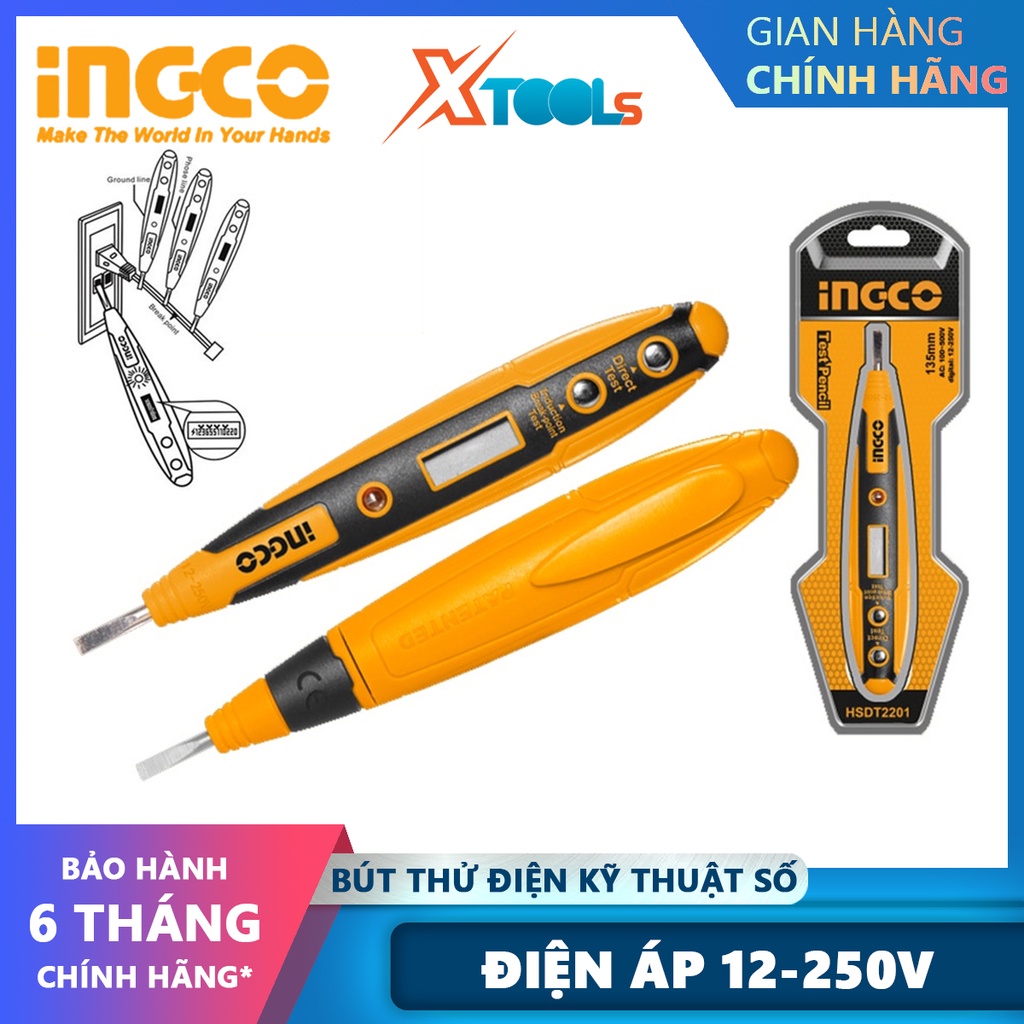 Bút thử điện kỹ thuật số đa năng thông minh INGCO HSDT2201 đầu dò điện áp cảm ứng kiểm tra dây pha không dùng pin