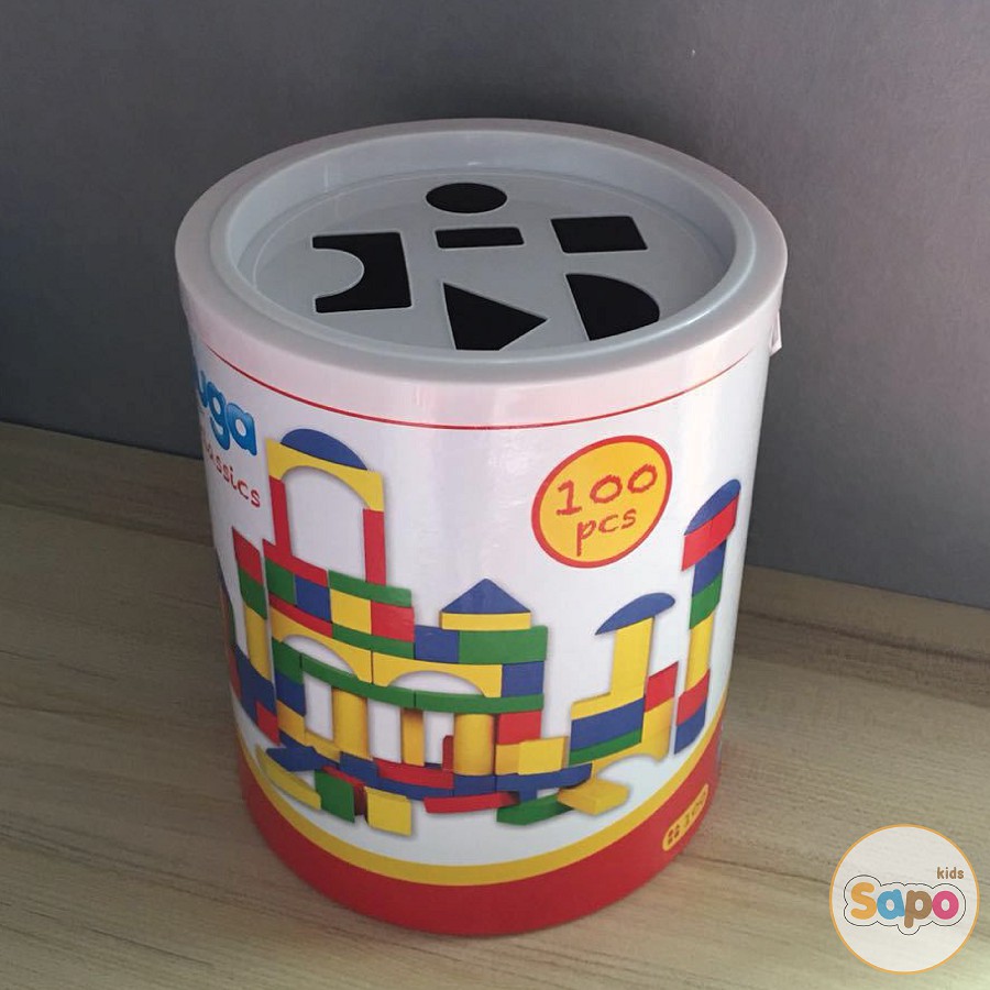 Đồ chơi xếp hình cho bé,bộ xếp hình 100 chi tiết bắt mắt nhiều màu sắc và hình khối khác nhau SAPO KIDS