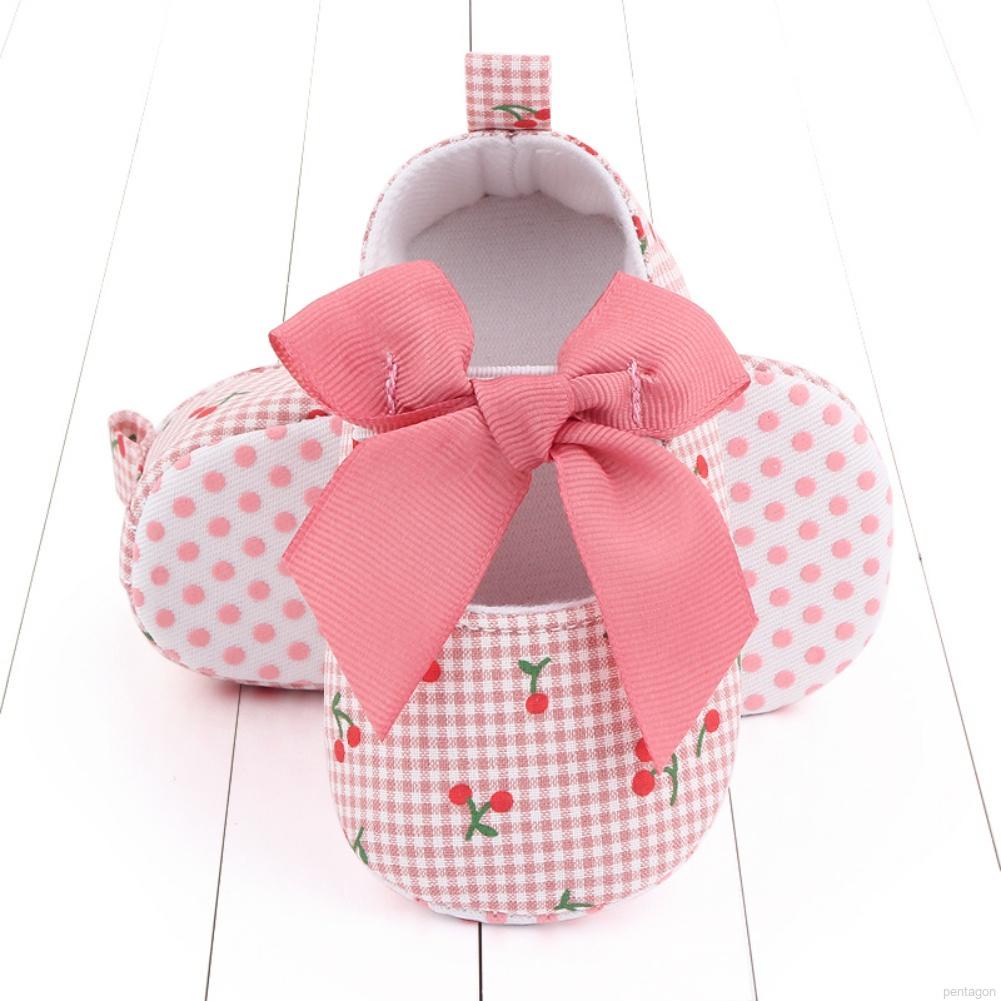 Giày đế mềm chống trượt thoáng khí phối nơ xinh xắn cho bé gái 0-18 tháng tuổi