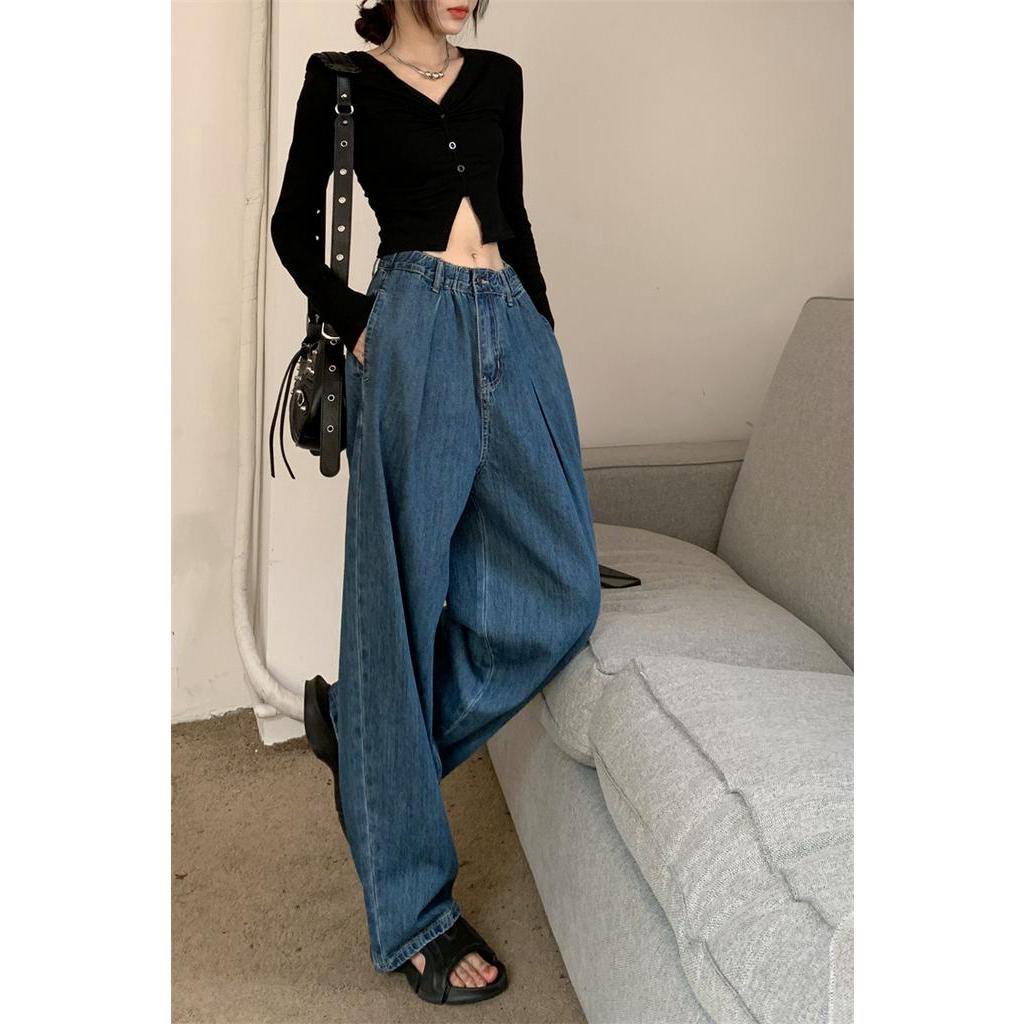 Quần Jean Ống Rộng Lưng Thun Cao Xếp Ly Thời Trang Cá Tính 56431