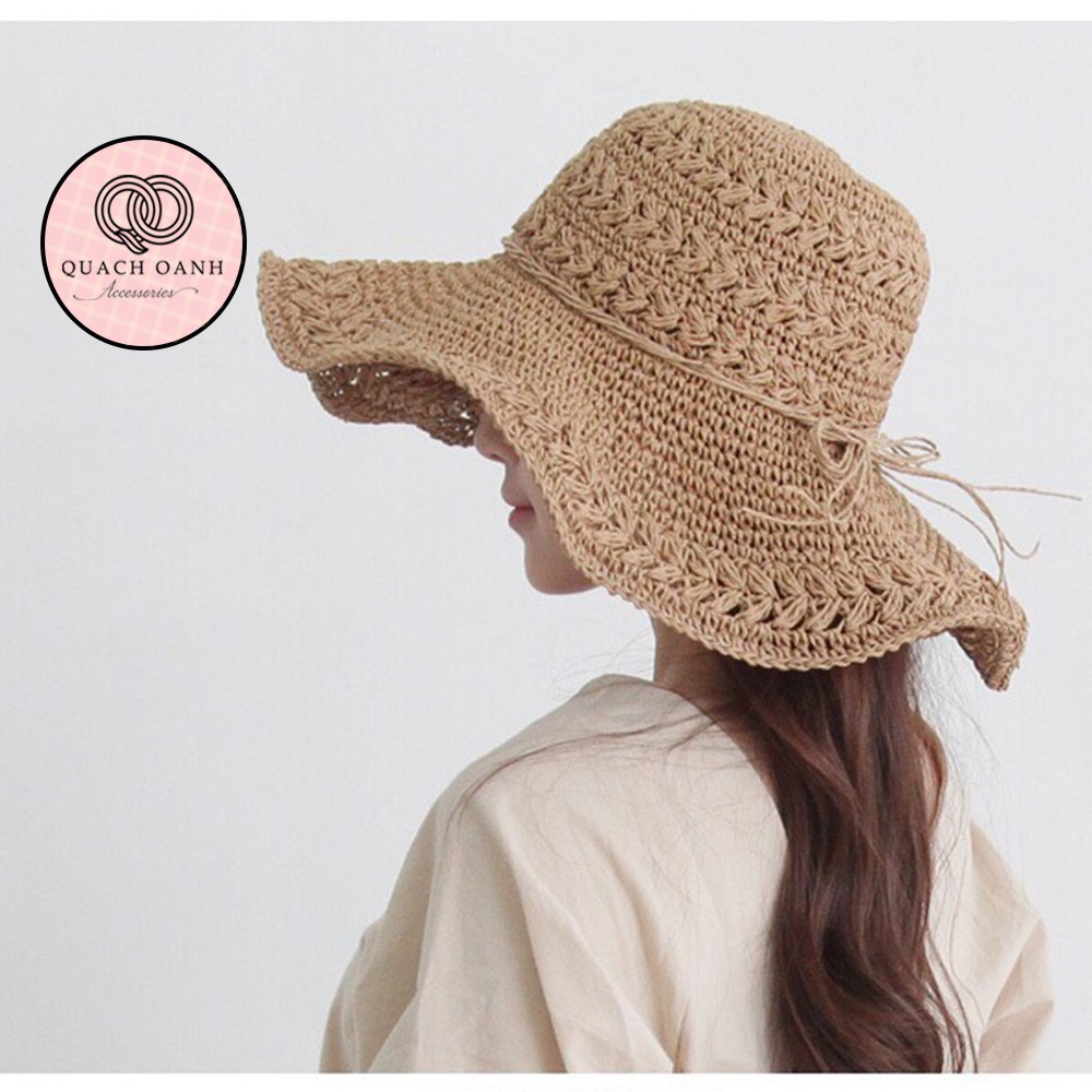 Mũ cói mềm, nón cói đi biển nữ vành rộng đan móc thủ công độc đáo phong cách vintage chống nắng – MU41