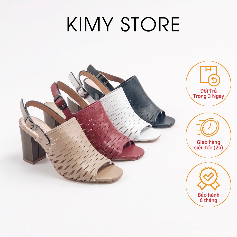 Sandal VNXK quai da thật gót trụ 7cm, dép xăng đan da bò Ý - Kimy Store