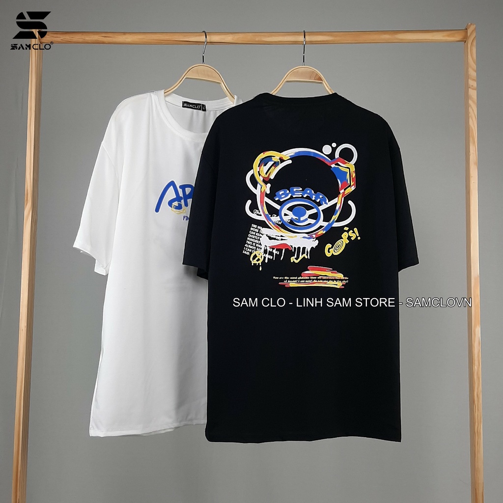 Áo thun tay lỡ nam nữ SAM CLO phông form rộng dáng Unisex - mặc cặp, nhóm, lớp in hình ĐẦU GẤU BEAR GOPS