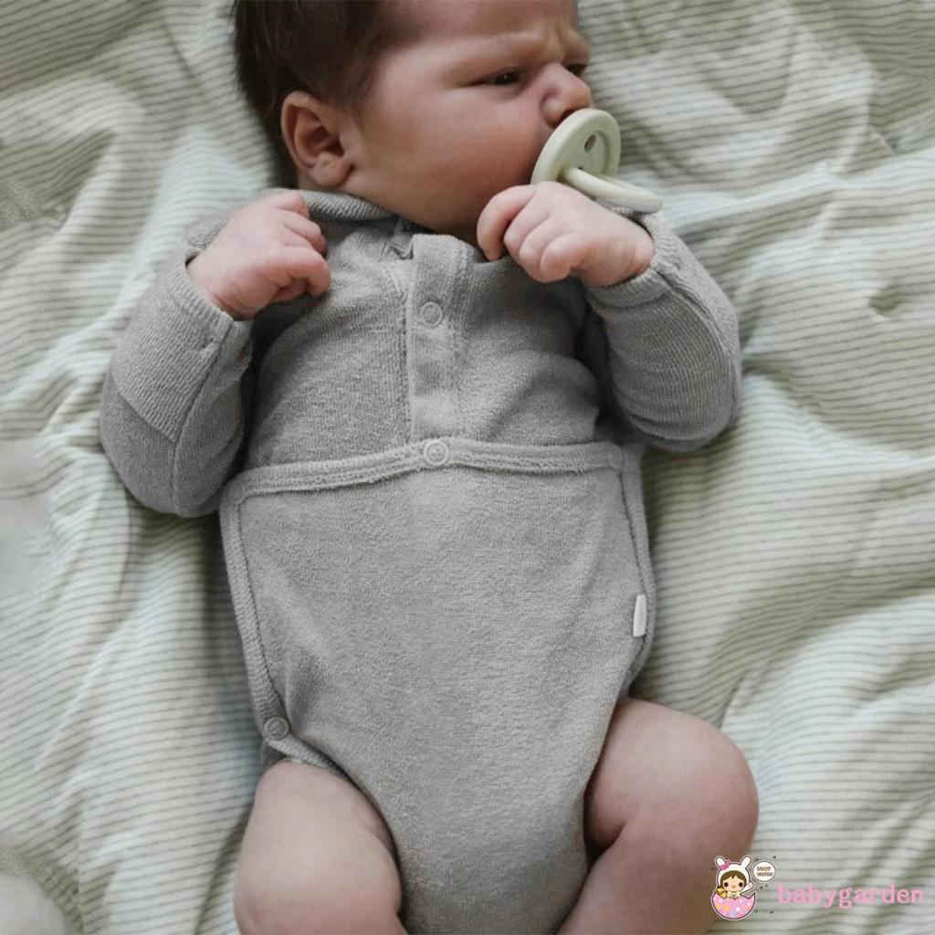 Bộ Áo Liền Quần Tay Dài Cổ Tròn Cài Nút Màu Sắc Đơn Giản Thời Trang Cho Bé Sơ Sinh