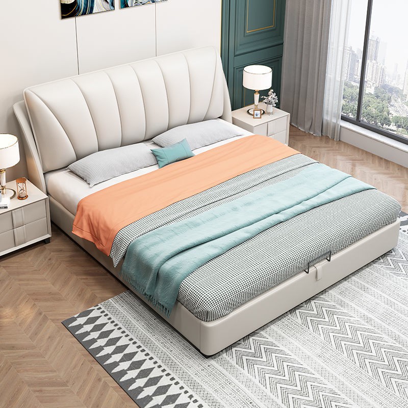 Chunhuaqiuyue giường da hiện đại tối giản phòng ngủ chính cưới 1,8m đôi 1,5m đơn bọc phong cách Châu Âu