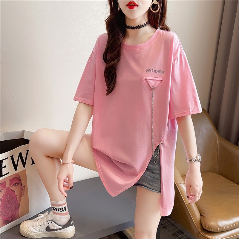áo phông nữ from rộng xẻ tà chất cotton co giãn thiết kế mới lạ đường may tỷ mỉ size đến 70kg | BigBuy360 - bigbuy360.vn