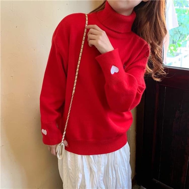 [HÀNG SẴN ] ÁO LEN THÊU TIM CAO CỔ LÔNG CỪU CAO CẤP 3 MÀU ĐỎ ,TRẮNG ,ĐEN | BigBuy360 - bigbuy360.vn