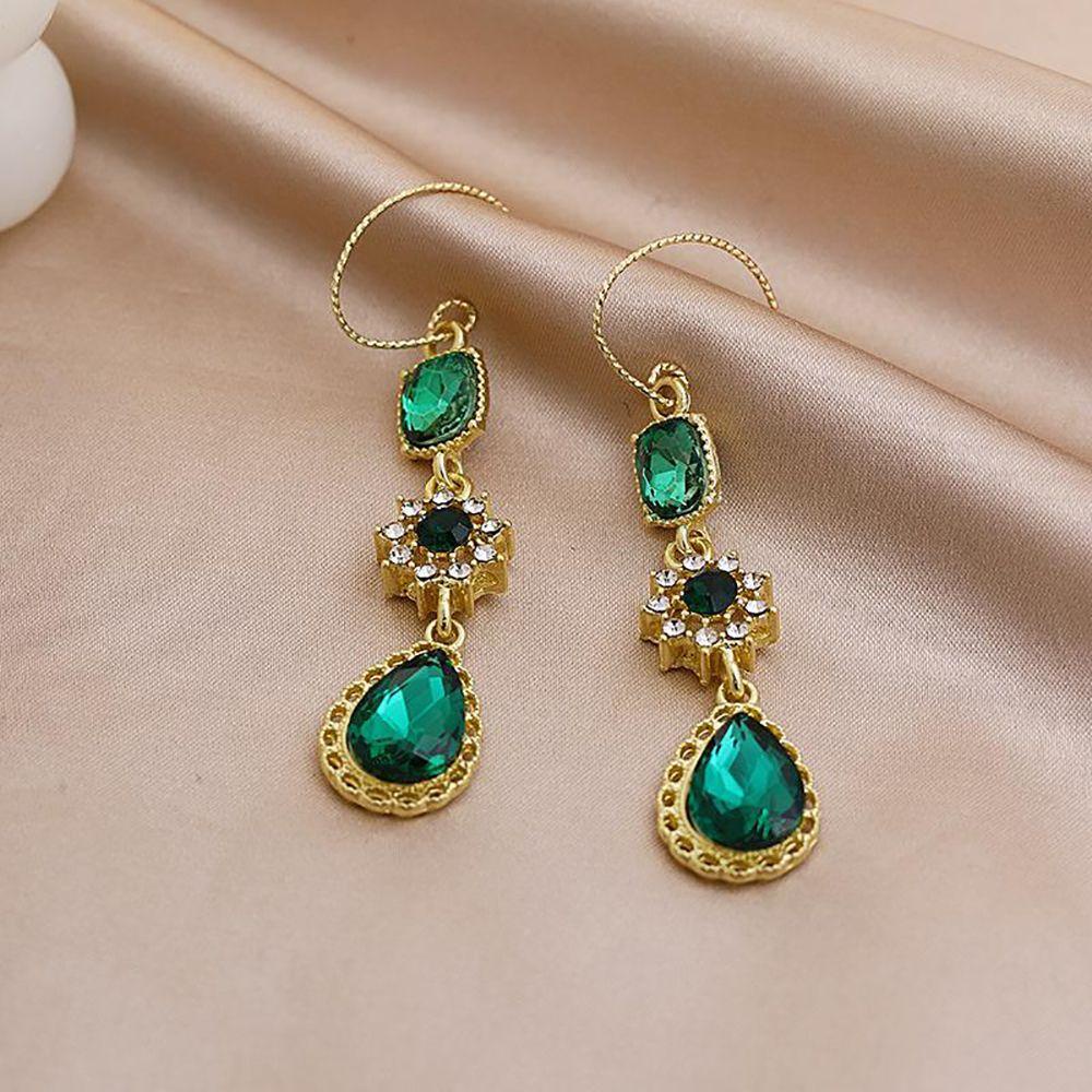 QQMALL Bông Tai Dáng Dài Đính Đá Phong Cách Retro Thời Trang Mùa Hè Cho Nữ