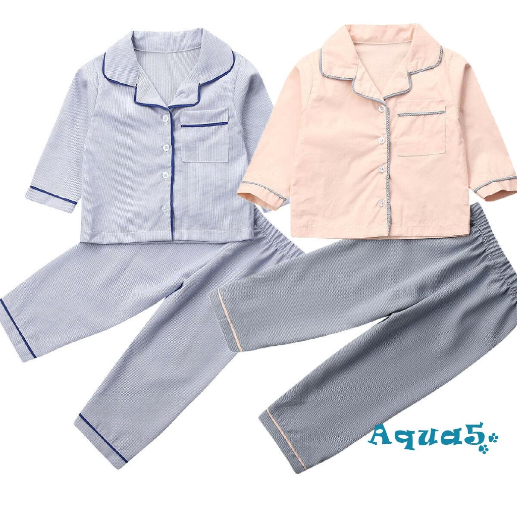 Bộ pajamas áo sơ mi dài tay + quần dài dáng rộng thời trang thu đông cho bé gái/bé trai