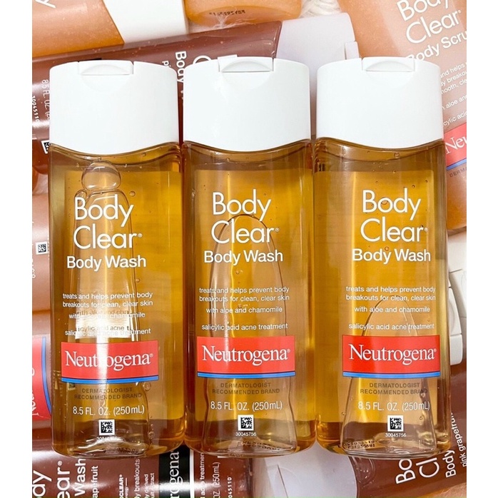 Sữa tắm sạch mụn và tẩy tế bào chết da Neutrogena Body Clear 250ml Hàng Authentic