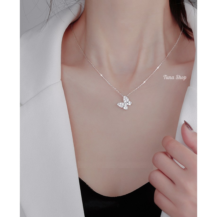 Vòng cổ Bạc hồ điệp gắn đá, Dây chuyền Bạc cao cấp hình bướm xinh TUNA SILVER Trang sức bạc