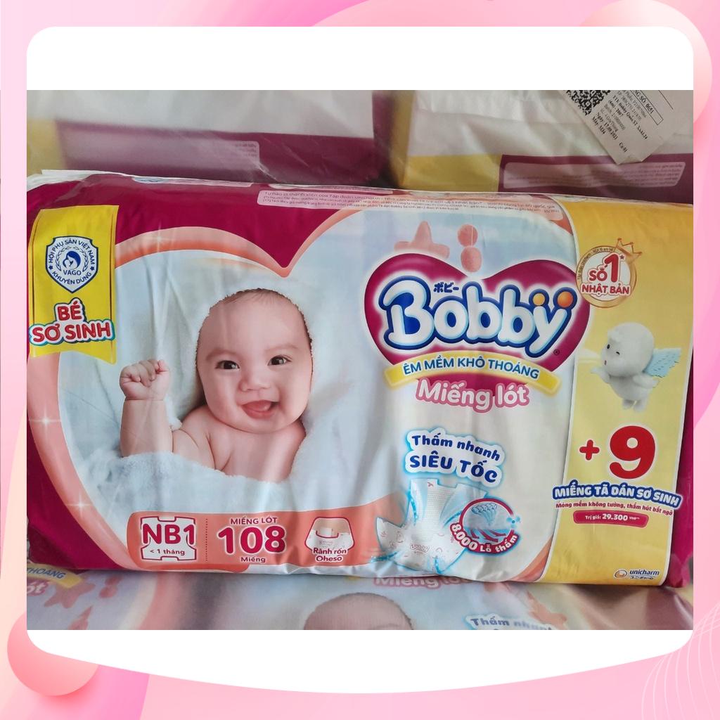 Tấm lót bobby 108 miếng mẫu mới tặng kèm 9 miếng tả dán sơ sinh, miếng lót bobby sơ sinh trẻ dưới 1 tháng tuổi