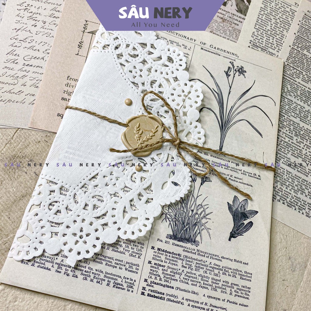 Sâu Nery - SN171 - Set 16 tờ giấy nền Vintage Size A5 kèm Doly Paper